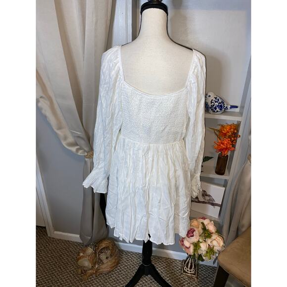 NWT Lulus size XL White Lined Long Sleeve Boho Style Dress Elastic Wrist Back - Picture 7 of 12